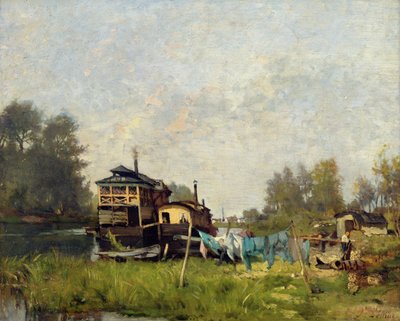 Laundresses Boat on the Seine by Stanislas Victor Edouard Lepine